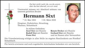 Traueranzeige Hermann Sixt