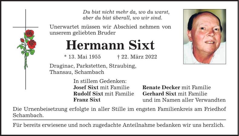 Traueranzeige Hermann Sixt
