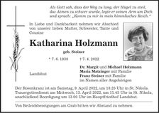 Traueranzeige Katharina Holzmann