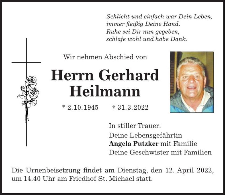 Traueranzeige Gerhard Heilmann