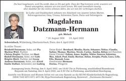 Traueranzeige Magdalena Datzmann-Hermann