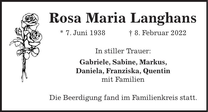 Traueranzeige Rosa Maria Langhans