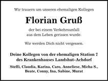 Traueranzeige Florian Gruß