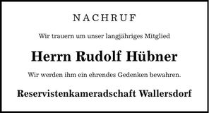 Traueranzeige Rudolf Hübner