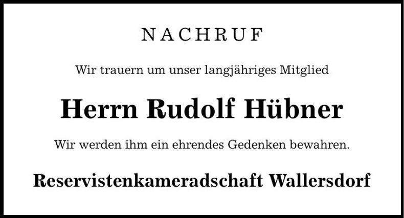 Traueranzeige Rudolf Hübner