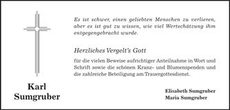 Traueranzeige Karl Sumgruber