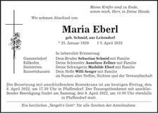 Traueranzeige Maria Eberl