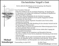 Traueranzeige Michael Seisenberger