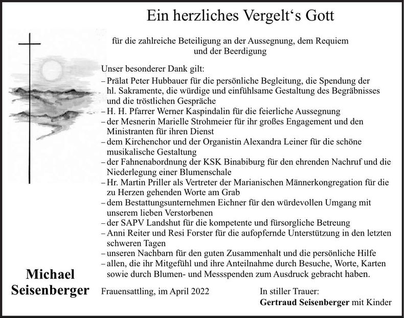 Traueranzeige Michael Seisenberger