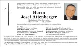 Traueranzeige Josef Attenberger