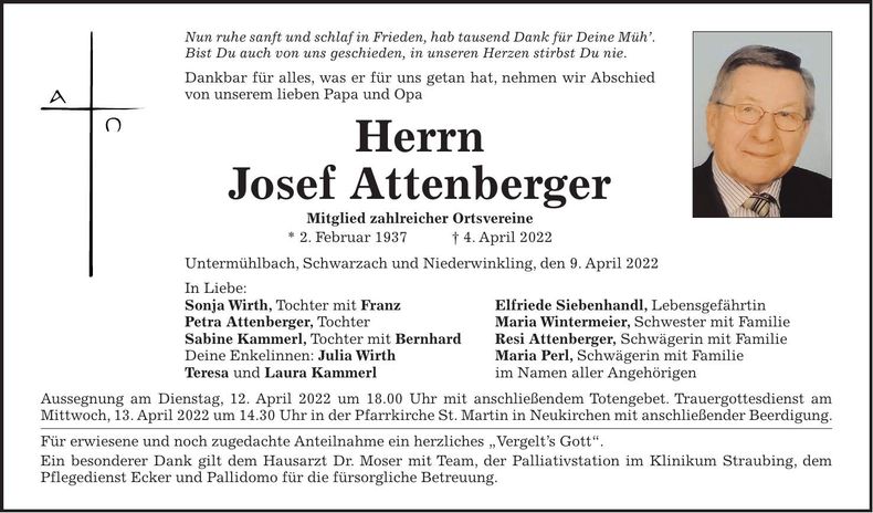 Traueranzeige Josef Attenberger