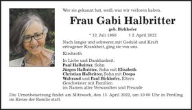 Traueranzeige Gabi Halbritter