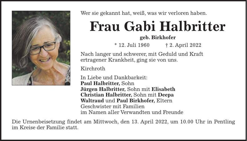 Traueranzeige Gabi Halbritter