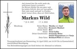 Traueranzeige Markus Wild