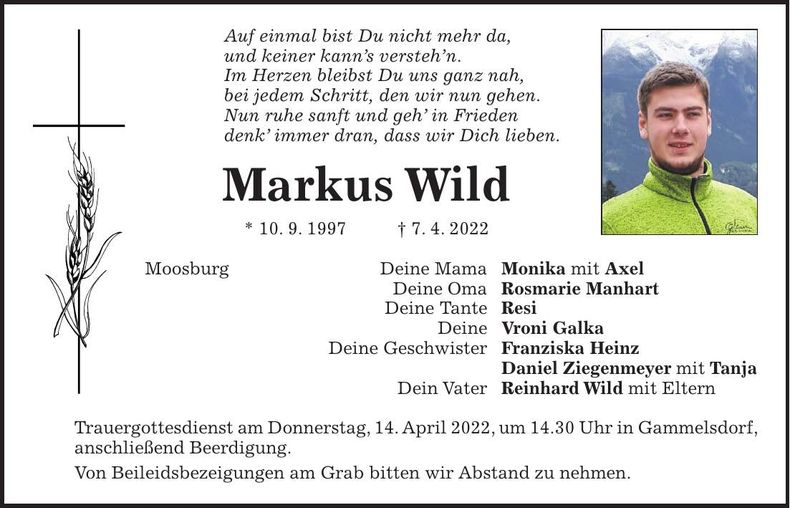 Traueranzeige Markus Wild