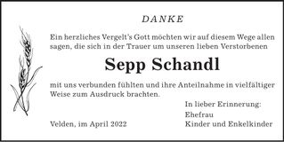 Traueranzeige Sepp Schandl