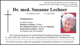 Traueranzeige Susanne Dr. med. Lechner