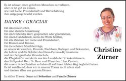 Traueranzeige Christine Zürner