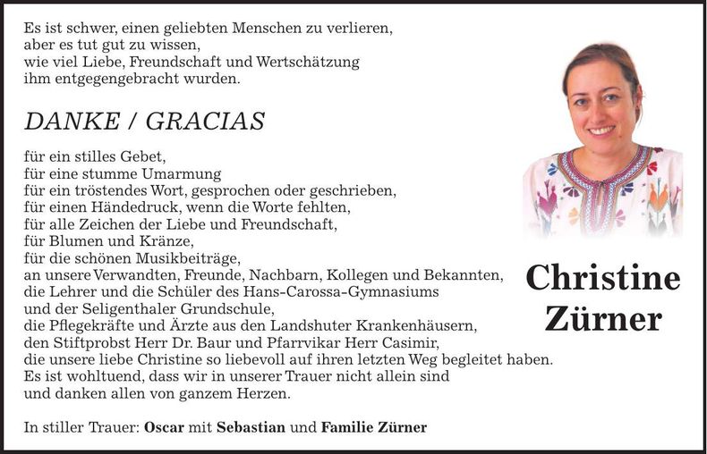 Traueranzeige Christine Zürner