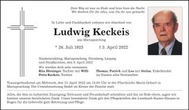 Traueranzeige Ludwig Keckeis