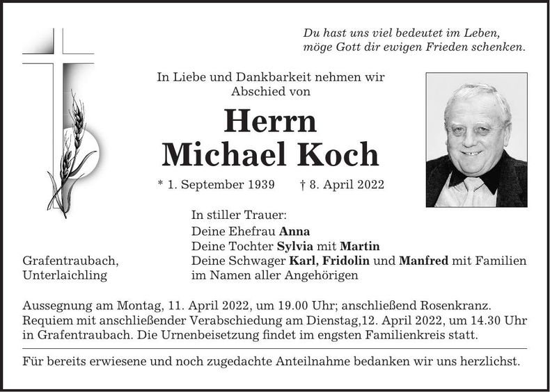 Traueranzeige Michael Koch
