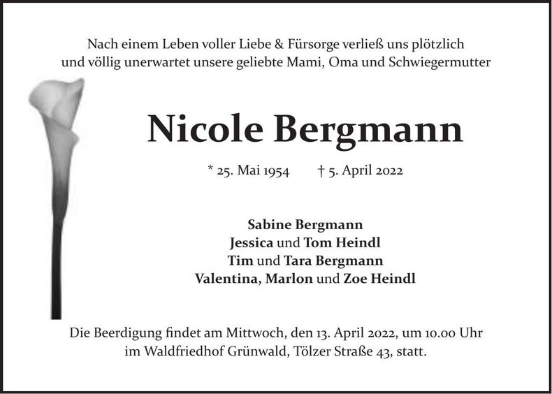 Traueranzeige Nicole Bergmann