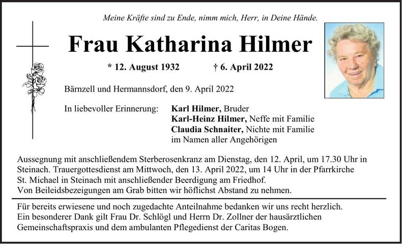 Traueranzeige Katharina Hilmer