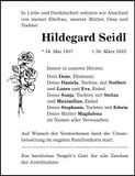 Traueranzeige Hildegard Seidl