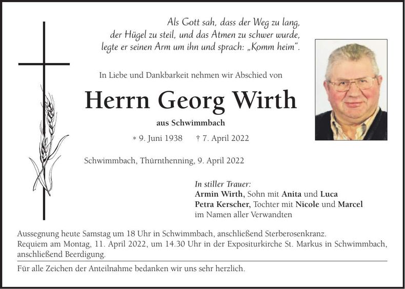 Traueranzeige Georg Wirth