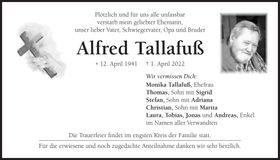 Traueranzeige Alfred Tallafuß