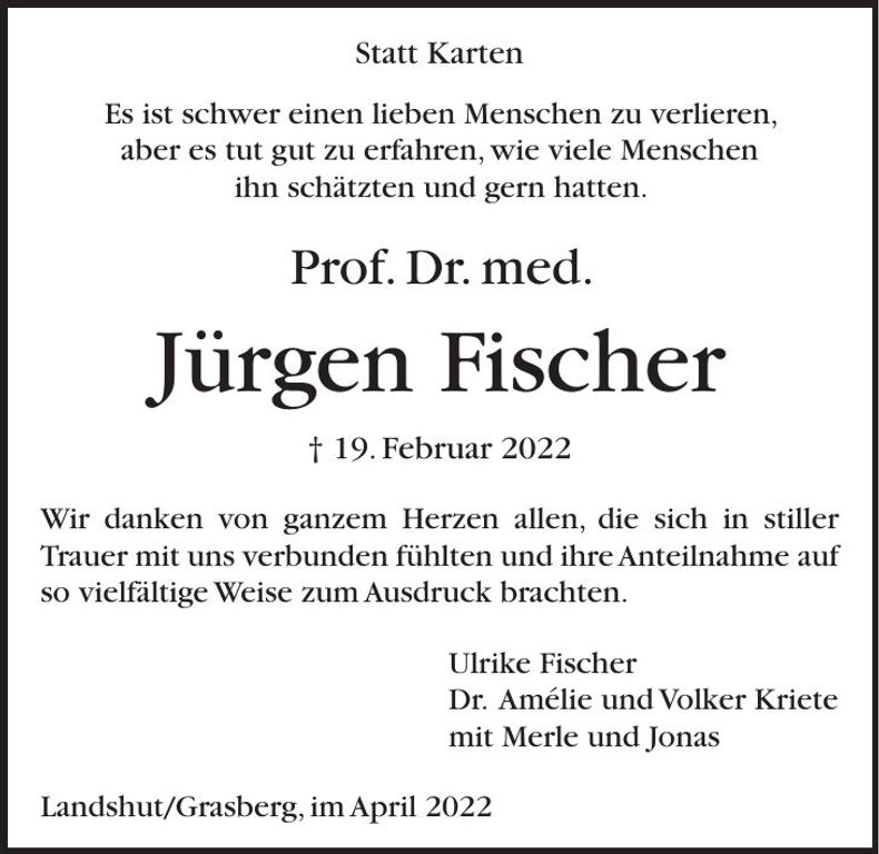 Traueranzeige Jürgen Prof. Dr. med. Fischer