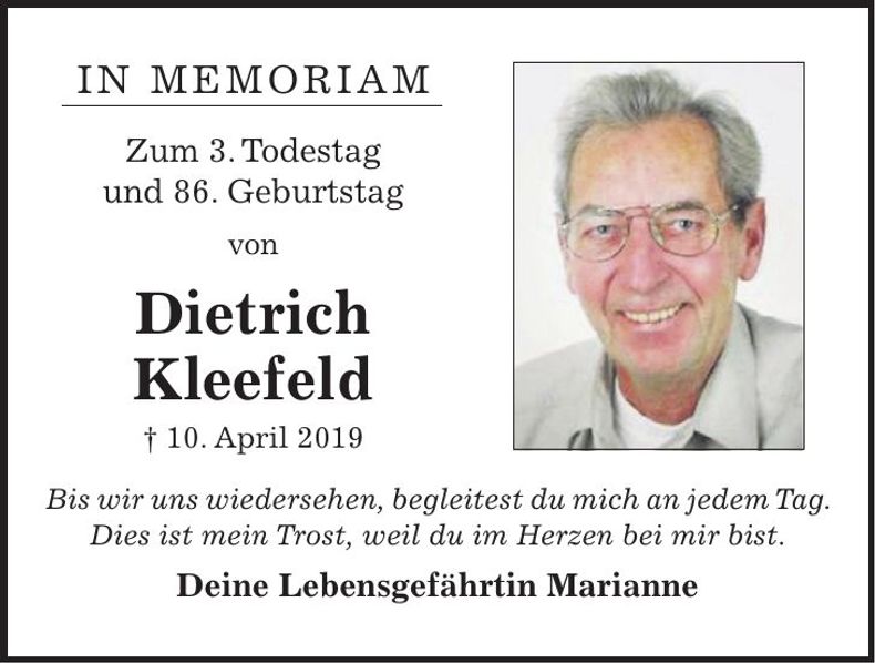 Traueranzeige Dieter Kleeberg