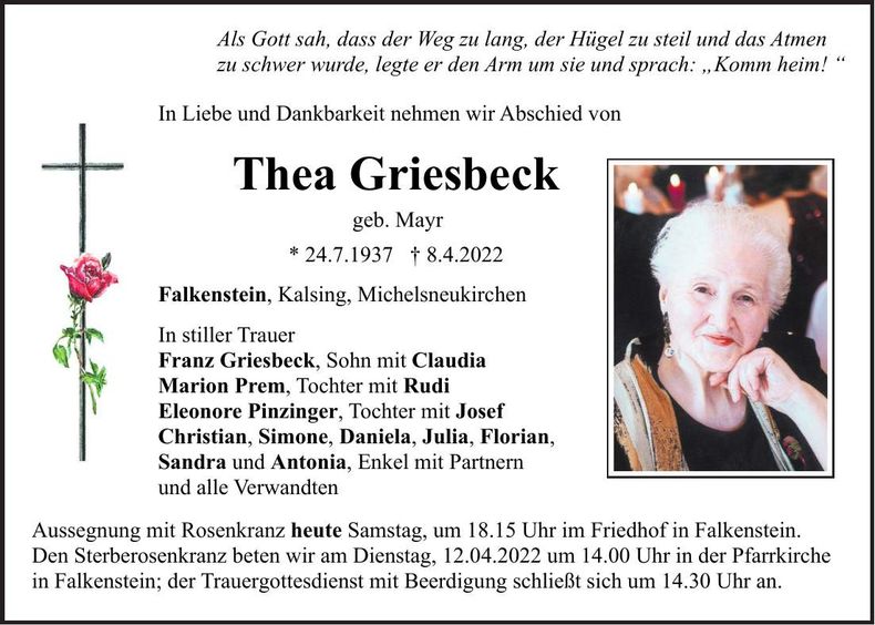 Traueranzeige Theresia Griesbeck