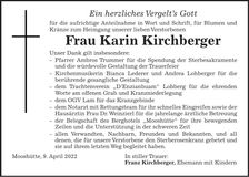 Traueranzeige Karin Kirchberger