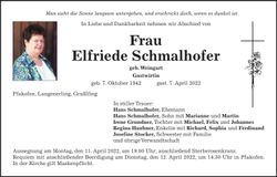 Traueranzeige Elfriede Schmalhofer