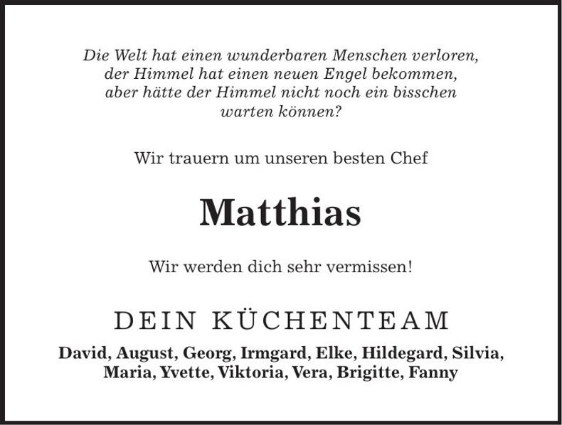 Traueranzeige Matthias Baumgartner