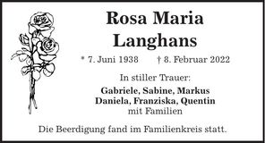 Traueranzeige Rosa Maria Langhans