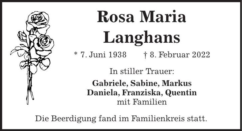 Traueranzeige Rosa Maria Langhans