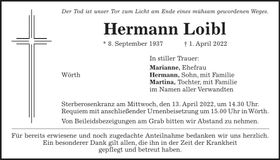 Traueranzeige Hermann Loibl