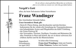 Traueranzeige Franz Wandinger