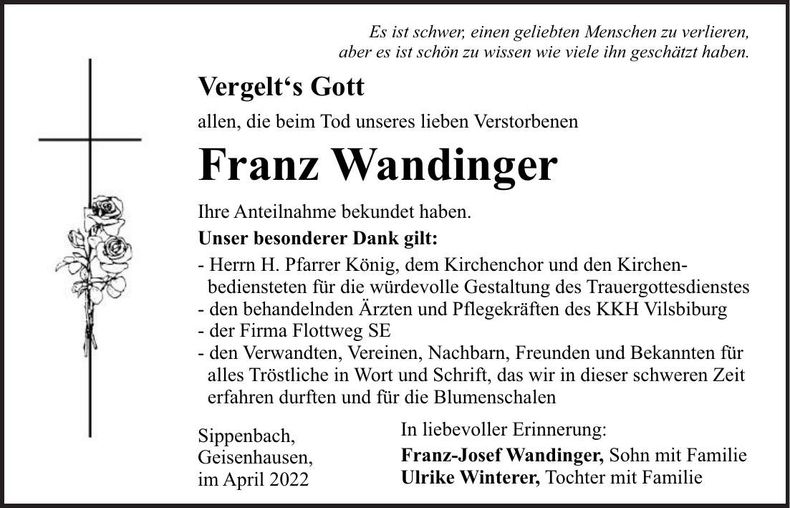 Traueranzeige Franz Wandinger