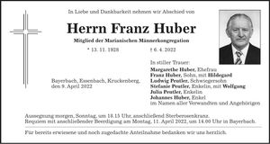 Traueranzeige Franz Huber
