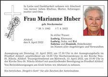 Traueranzeige Marianne Huber