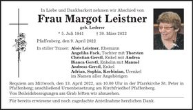 Traueranzeige Margot Leistner