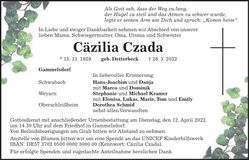 Traueranzeige Cäzilia Czada