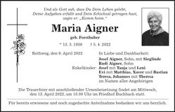 Traueranzeige Maria Aigner