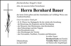 Traueranzeige Bernhard Bauer