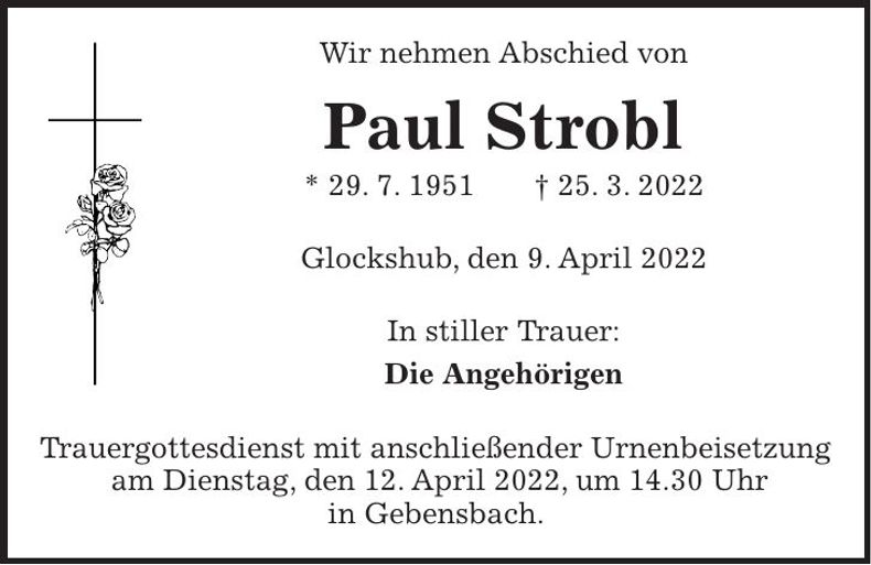 Traueranzeige Paul Strobl