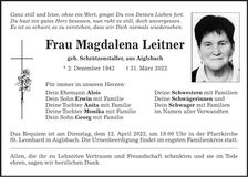 Traueranzeige Maria Leitner