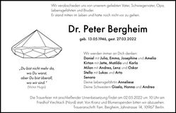Traueranzeige Peter Dr. Bergheim